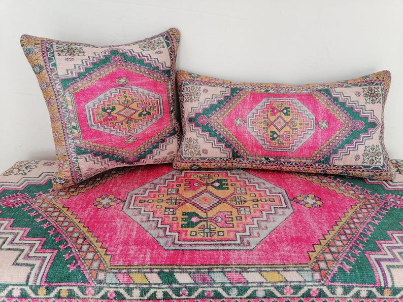 Kissen mit Ethno-Motiv, rosa Kissenbezug, Ottomanenkissen, Retro-Kissenbezug, waschbares Kissen, Nackenkissenbezug, weicher Kissenbezug, Bodenkissen Bild 4