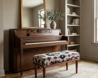Banco regular, banco con estampado Kilim, banco para el pie de la cama, banco de madera, banco estrecho, banco tapizado, banco para sofá, banco para comedor, N-4