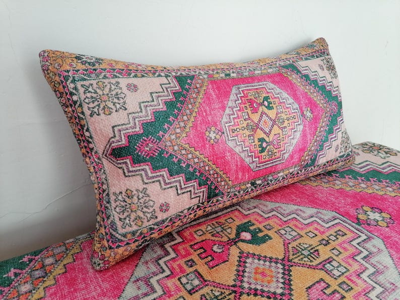 Kissen mit Ethno-Motiv, rosa Kissenbezug, Ottomanenkissen, Retro-Kissenbezug, waschbares Kissen, Nackenkissenbezug, weicher Kissenbezug, Bodenkissen Bild 8