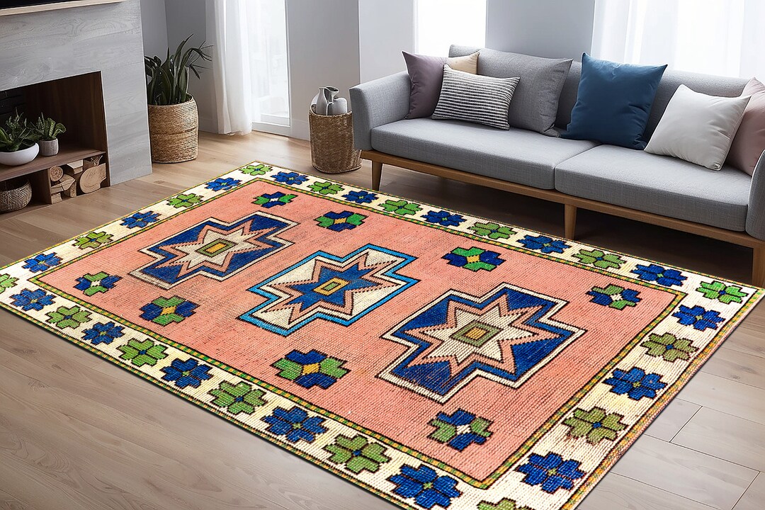 Pink Turkish Rug Pattern Turkish Design Rug, Pink Area Rug, Modern Rug, Bathroom Rug, Narrow Rug ...