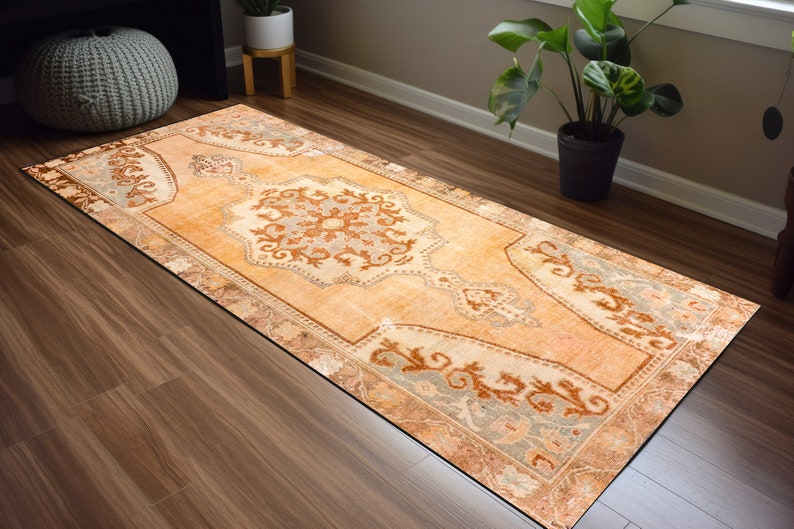 Bohemian rug, Orange area rug, Washable rug, Bedroom rug, Entrance rug, Eco friendly rug, Home decor rug, Vintage pattern rug, Medallion rug
