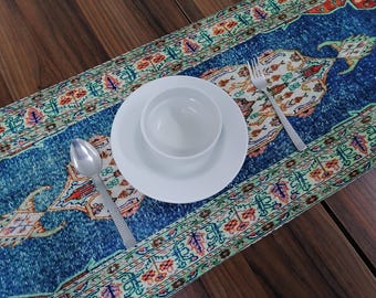 Türkisches Design Tischläufer, Luxuriöse Tischdekoration, Kilim Muster Läufer, Dekorativer Esszimmerläufer, Kelim Look, Tischschutz Läufer