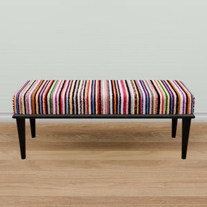 Classic bench, Blanket bench, Pub bench, Striped bench, Bohemian bench, Handmade bench, Ottoman for bedroom, Dining table bench, 17-01