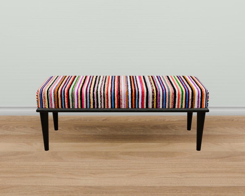 Classic bench, Blanket bench, Pub bench, Striped bench, Bohemian bench, Handmade bench, Ottoman for bedroom, Dining table bench, 17-01