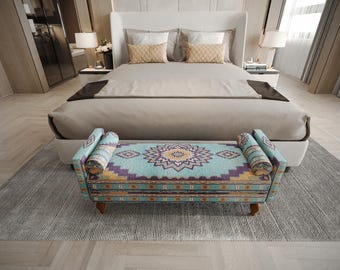 Blue Purple Motif Loveseat | Bedroom Reading Corner | Eclectic Accent Sofa