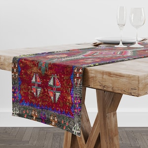 Ethnic Table Topper, Turkish Rug Table Runner, End Table Runner, Traditional Table Runner, Printed Table Runner, Console Runner, Dining Mat