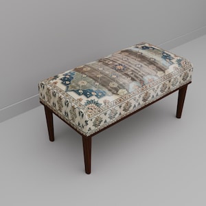 Vintage Floral Vanity Stool | Upholstered Wood Footrest | M-270