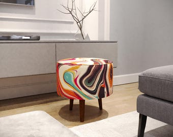 Bunter Pouf-Hocker, weich gepolsterter Pouf, Ottoman-Fußhocker, runder Klavierhocker, rustikaler Beistelltisch, bequemer Hocker, Esszimmerstuhl, M-95