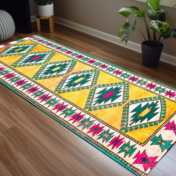Boho decor rug, Washable area rug, Rug with teal, Modern print rug, Ikat rug, Floor rug, Hallway rug, Sitting room rug, Turkish pattern rug