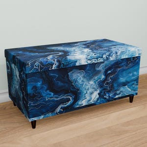 Vibrant blue bench, Contemporary bench, Chic saloon storage, Laundry room seat, Hallway shoe bench, Blanket storage, Ottoman organizer, M-45