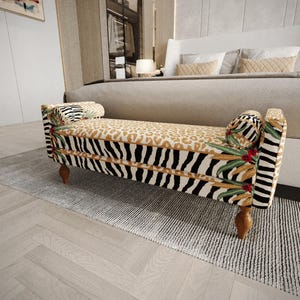 Black Yellow Zebra Bench | Window Reading Nook Sofa | Tropical Safari Settee