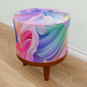 Bright footstool, Cozy pouf stool, Pinky footrest, Bespoke bench, Unique design stool, Small rustic pouf, Boho round chair, Piano seat, M-48