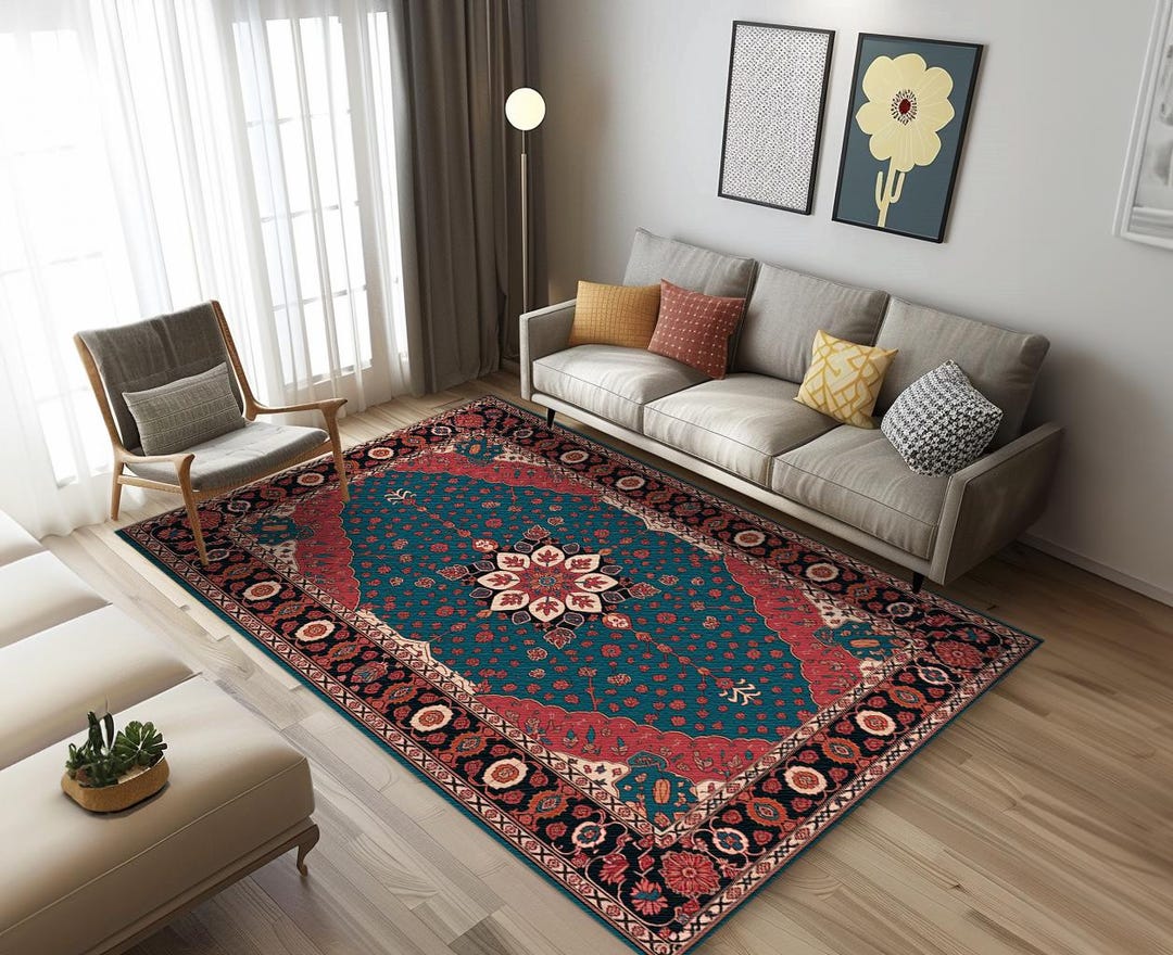 Modern Ranch Rug Modern Farmhouse Area Rug, Dining Room Rug, Washable Rug, Boho Runner ...