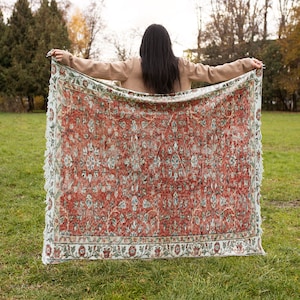 Reversible blanket, Soft blanket, Turkish rug pattern blanket, Vintage pattern blanket, Oushak rug pattern blanket, Warm blanket