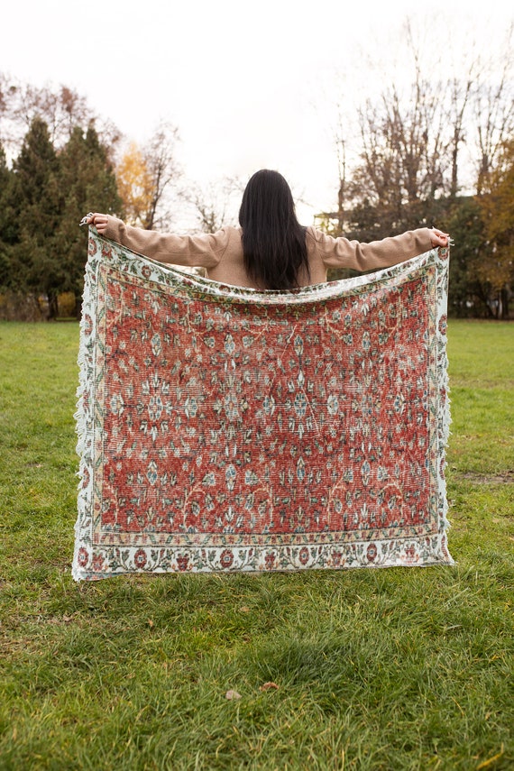Reversible blanket, Soft blanket, Turkish rug pattern blanket, Vintage pattern blanket, Oushak rug pattern blanket, Warm blanket