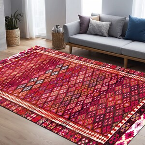 Pink Area Rug, Bohemian Rug, Entrance Rug, Vintage Pattern Rug, Ikat ...