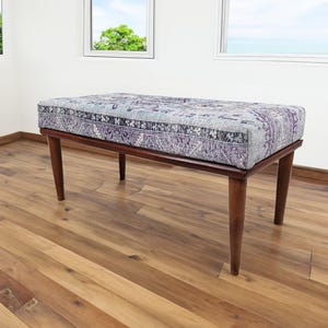 Light blue bench, Floral bench, Ottoman mid table, Unique design bench, Foyer hall bench, Doorway seating, Bathroom bench,  Rugland 167 - 01