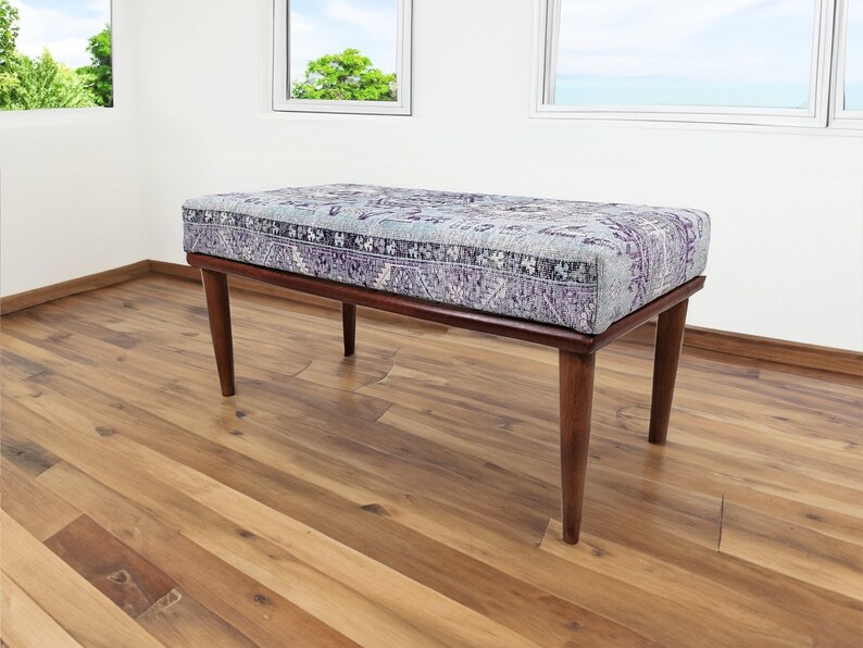 Light blue bench, Floral bench, Ottoman mid table, Unique design bench, Foyer hall bench, Doorway seating, Bathroom bench,  Rugland 167 - 01