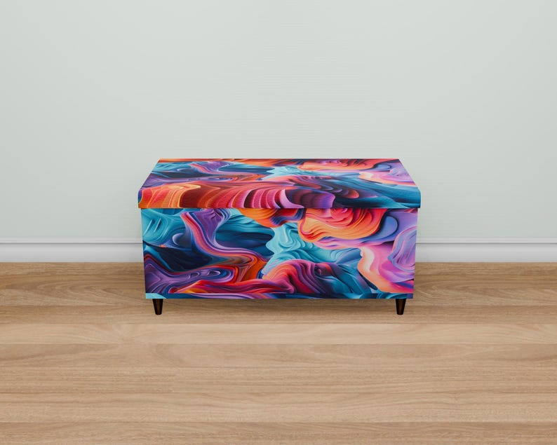 Colorful printed bench, Rustic storage, Wood storage bench, Contemporary bench, Stylish decoration, Office bench, Everyday bench, M-155