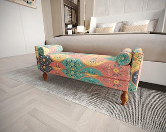 Pastel Yellow Floral Loveseat | Walk In Closet Vanity Nook | Chic Medallion Settee