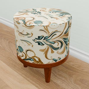 Beige color pouf, Glamory footstool, Portable footrest, Vintage style pouf, Custom size bench, Eclectic pouf stool, High end furniture, M-4