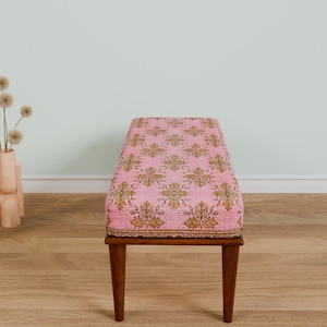 Pink oriental bench, Comfort bench, End of bed bench, Handmade bench, Livingroom bench, Makeup bench, Home decor bench, Kitchen seat, 337-01