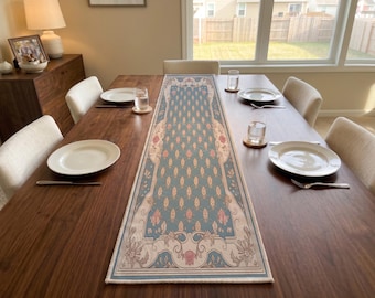Powder Blue Floral Table Runner | Coffee Bar Centerpiece | Southwestern Home Accent
