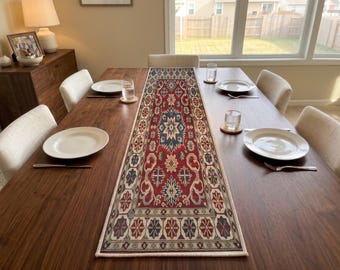 Red Blue Star Table Runner | Entryway Console Scarf | Eclectic Kitchen Accent