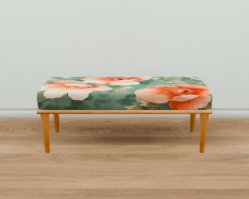 Home entrance bench, Ottoman bench, Artistic style bench, Flower pattern bench, Living room bench, Bench for corridor, Mudroom bench, M-83
