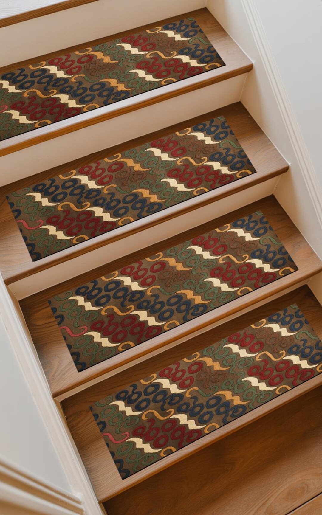 The Rustic Loop Rustic Tribal Loop Washable Stair Mat, Cozy Eco-friendly Step Rug M-749 ...