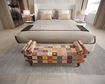 Patchwork Pattern Bench for Livingroom | Master Bed Lounge | Eclectic Decor Daybed