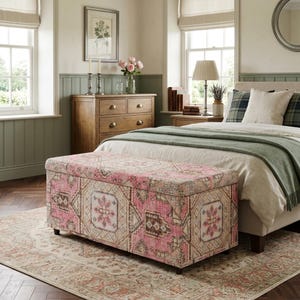 Rangement rose pastel, Décoration mignonne, Banc à chaussures ottoman, Banc de travail, Meubles classiques, Coffre de chambre à coucher, Rangement rembourré, 146-01
