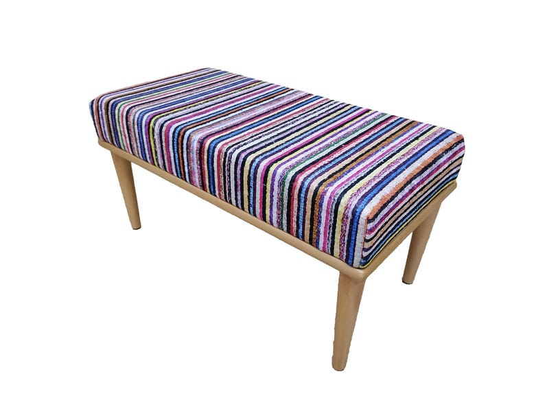 Classic bench, Blanket bench, Pub bench, Striped bench, Bohemian bench, Handmade bench, Ottoman for bedroom, Dining table bench, 17-01