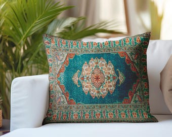 Rug cushion, Ethnic pillow, Textured cushion, Tribal cushion, Artisanal pillow, Cultural cushion, Decorative pillow, Authentic pillow