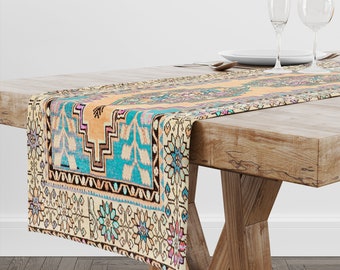 Dressing de table turc, foulard de table botanique, couche de table de cuisine, nappe origanique, coureur de salle à manger décoratif, coureur antique de look Kilim