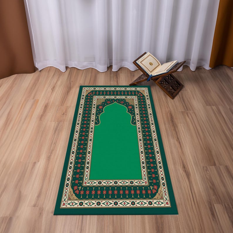 Soft Texture Prayer Mat, Ethnic Pattern Portable Salah Mat, Non-Slip Handmade Prayer Rug, Unique Islamic Gift, Elegant Sajjadah