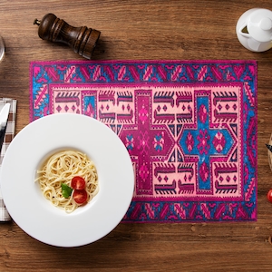 Table Protection Placemats, Chenille Table Mats, Plush Dining Tableware, Elegant Home Accessory, Turkish Kilim Tableware, Vibrant Placemats