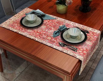 Kilim Pattern Table Runner - Durable Velour, Tribal Style