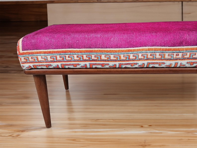 Pink bench, Ottoman bench, Sitting bench, Wood work bench, Living room bench, Bedroom bench, Handmade furniture, Boho bench, Ethnic bench