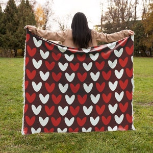 Soft reversible heart patterned, Valentines gift, Cute heart blanket, Decorative soft blanket, Bohemian blanket, Valentines Day 16 blanket