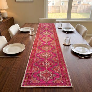 Fuchsia Geometric Table Runner | Entryway Console Decor | Ornate Dresser Scarf