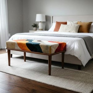 This hallway bench features a stylish upholstered design that works beautifully in kitchens, entryways, or modern farmhouse homes. Its boho-inspired look and sturdy structure provide an elegant extra seat, making it a versatile accent bench for both practical use and home decoration.
