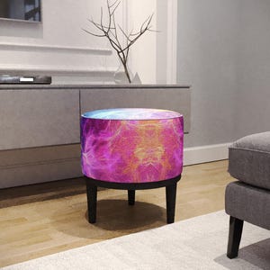 Pinky footstool, Laundry room seat, Indoor bench seating, Custom made pouf, Dining table chair, Round dressing stool, White bench legs, M-49