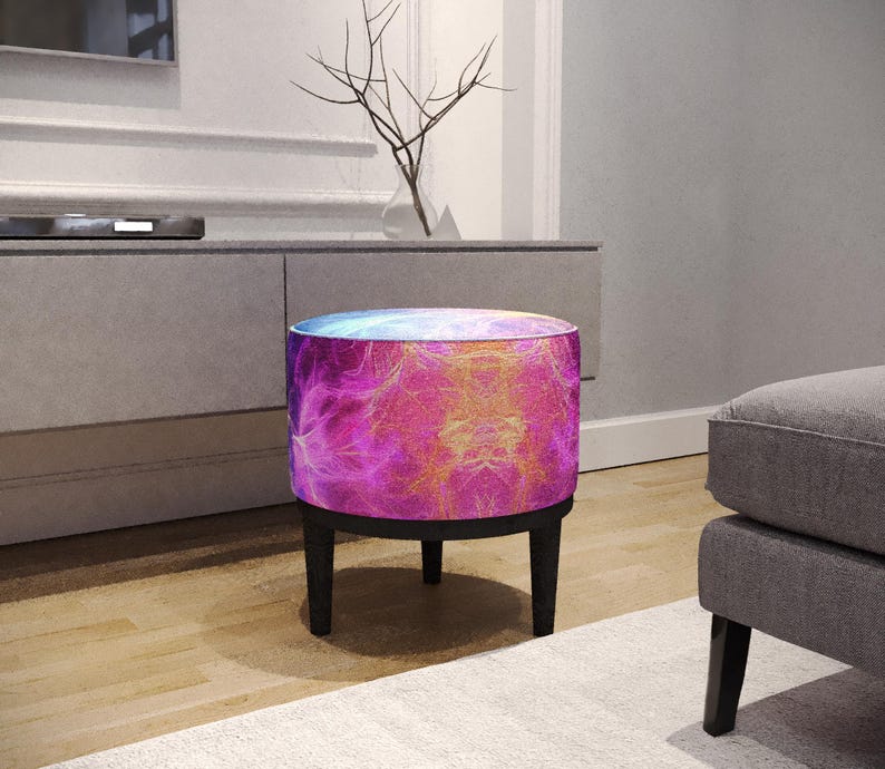 Pinky footstool, Laundry room seat, Indoor bench seating, Custom made pouf, Dining table chair, Round dressing stool, White bench legs, M-49