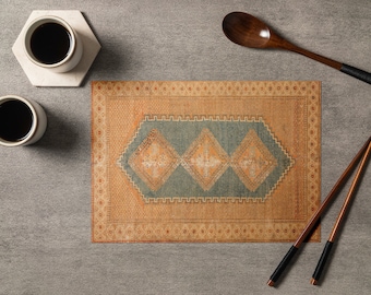 Timeless Kilim Design Placemats, Exquisite Placemats, Plush Chenille Tableware, Fabric Tableware, Textured Placemats, Geometric Tablemats