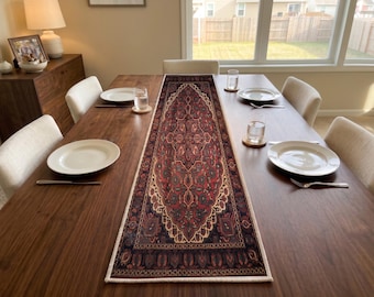 Maroon Ornate Medal Table Runner | Kitchen Table Linen | Rustic Farmhouse Decor
