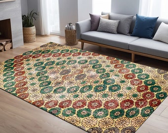 Floral print rug, Summer theme rug, Bath mat rug, Cotton rug, Living room rug, Large rug, Decorative rug, Washable rug, Bedroom area rug