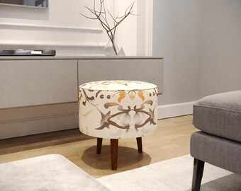 Bohemian footstool, Vintage style pouf, Home decoration bench, Round mid table, Dining table stool, Ottoman seating, Elegant pouf stool, M-9