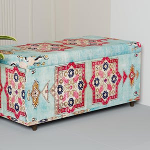 Neutral Storage Ottoman Bench – Modern Upholstered Trunk with Lid – Geometric Pattern Organizer for Entryway or Bedroom, 317-01
