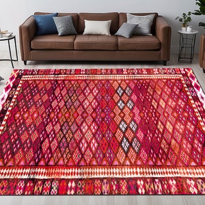 Pink Area Rug, Bohemian Rug, Entrance Rug, Vintage Pattern Rug, Ikat ...